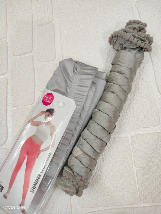 stylish silver shimmer ankle-fit leggings with shimmer dupatta