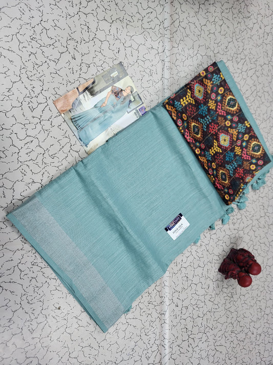 Elegant Plain linen  khadi With kalamkari blouse