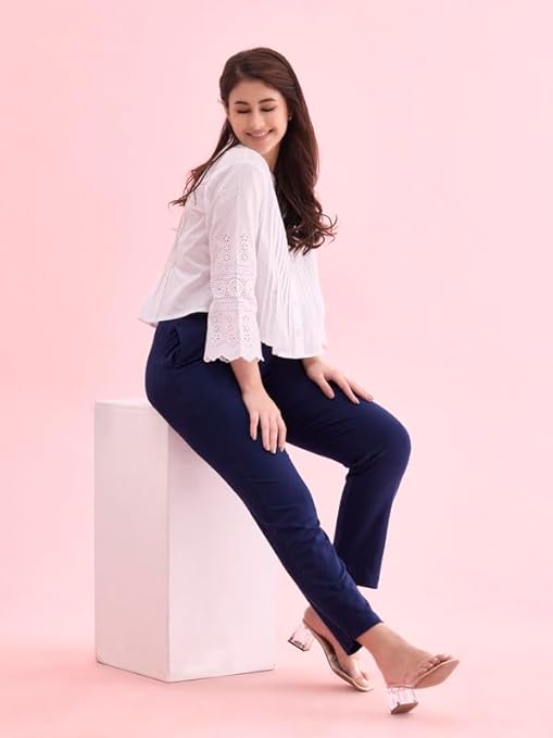 women's Kurti pants with one-side pocket Navy-Blue